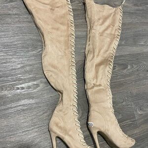 ZIGI Girl Beige Over-the-Knee Lace-Up Boots